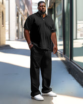 Men's Big and Tall Pure Black Polo Shirt Trousers Set